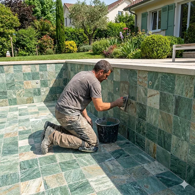 Piscine béton carrelée avec Perez Maçonnerie